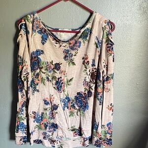 Jolt Floral Long Sleeve Top - Blue and Cream
